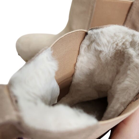 J. CREW Boots Womens 8 Bronze Clay Cream Suede Faux-fur Lined Chelsea Clog Cabin - Picture 5 of 7